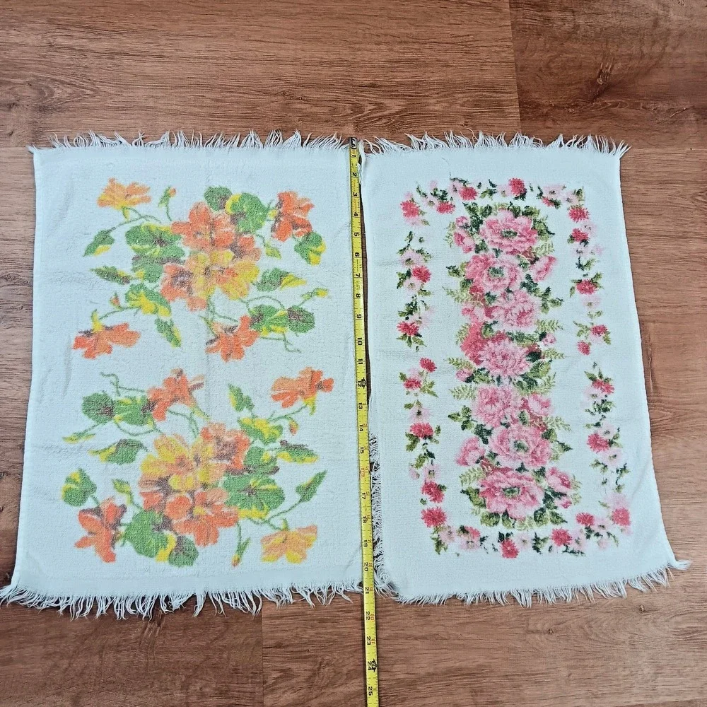 Cannon Vintage Hand Towels Floral Set of 4 All Cotton Made in‎ USA 14X21 Retro